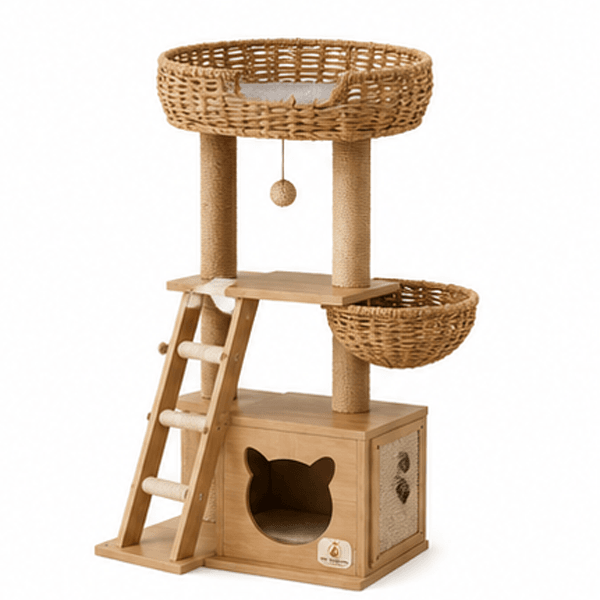 115 cm Ladder Nest Cat Tower with Woven Beds