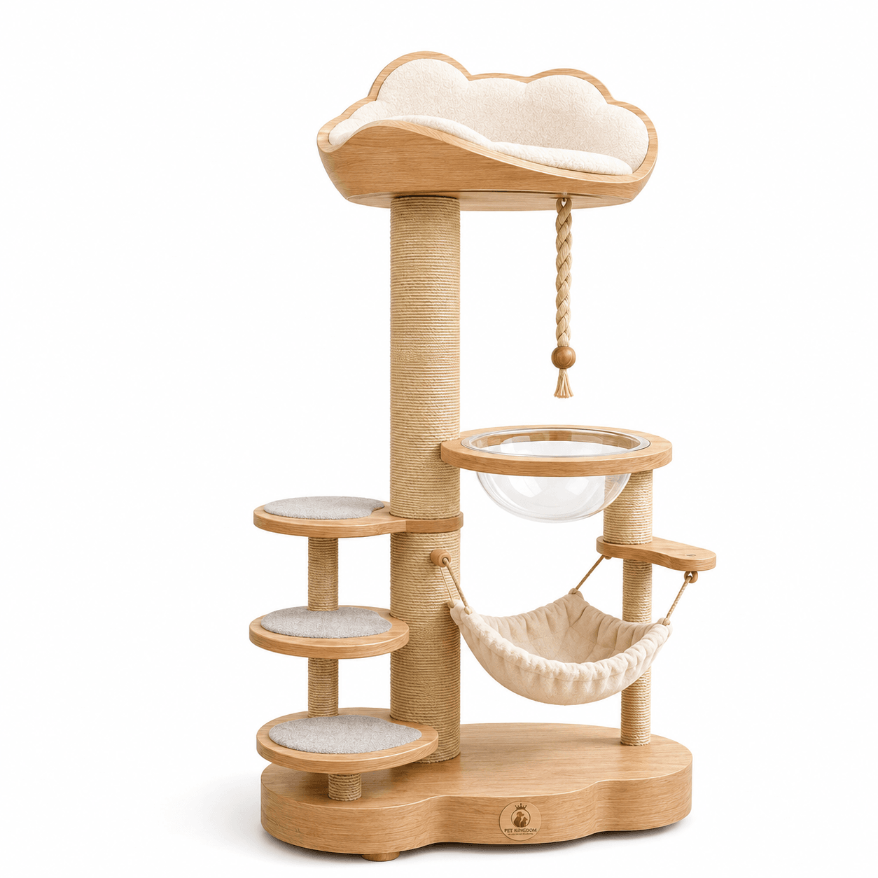 Cloud Nest Wooden Cat Tower with Acrylic Bubble and Hammock