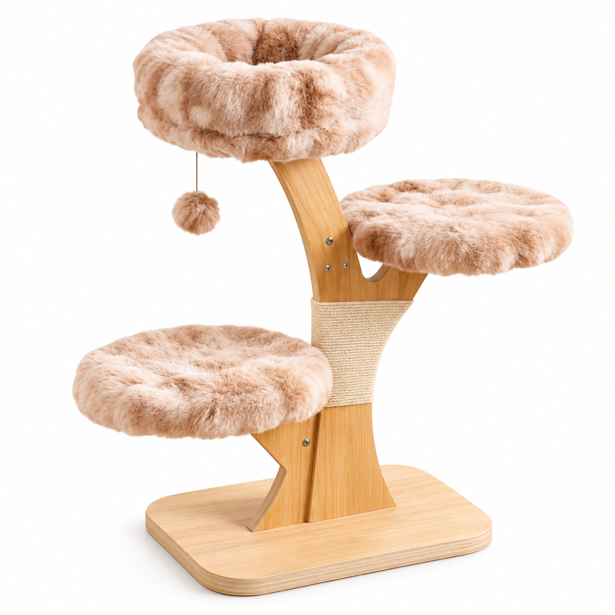 3-Level Plush Cat Tree with Solid Wood Frame, Soft Cat Beds & Sisal Scratching Post