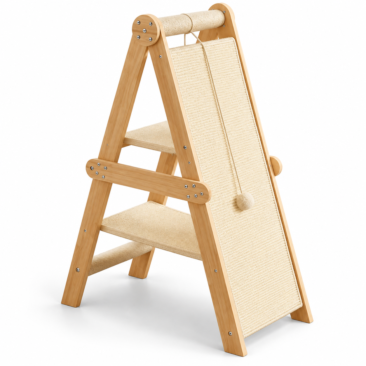 Cozy A-Frame Wooden Cat Tree with Sisal Scratching Ramp