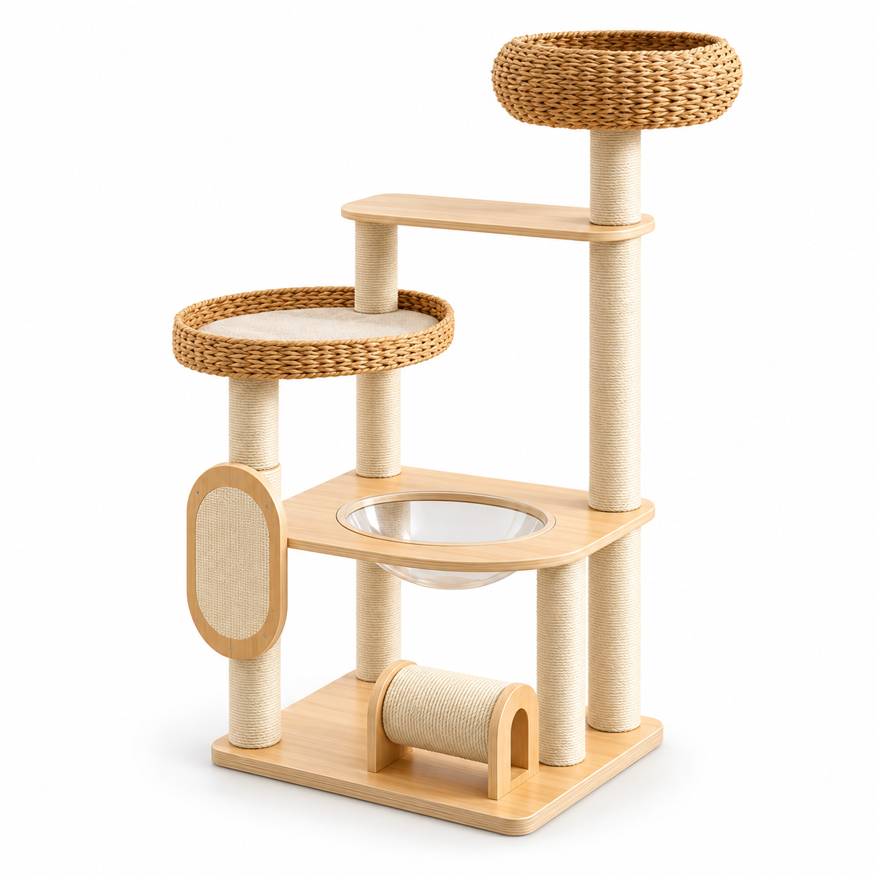Cozy Woven Multi-Level Cat Tree with Clear Acrylic Space Pod