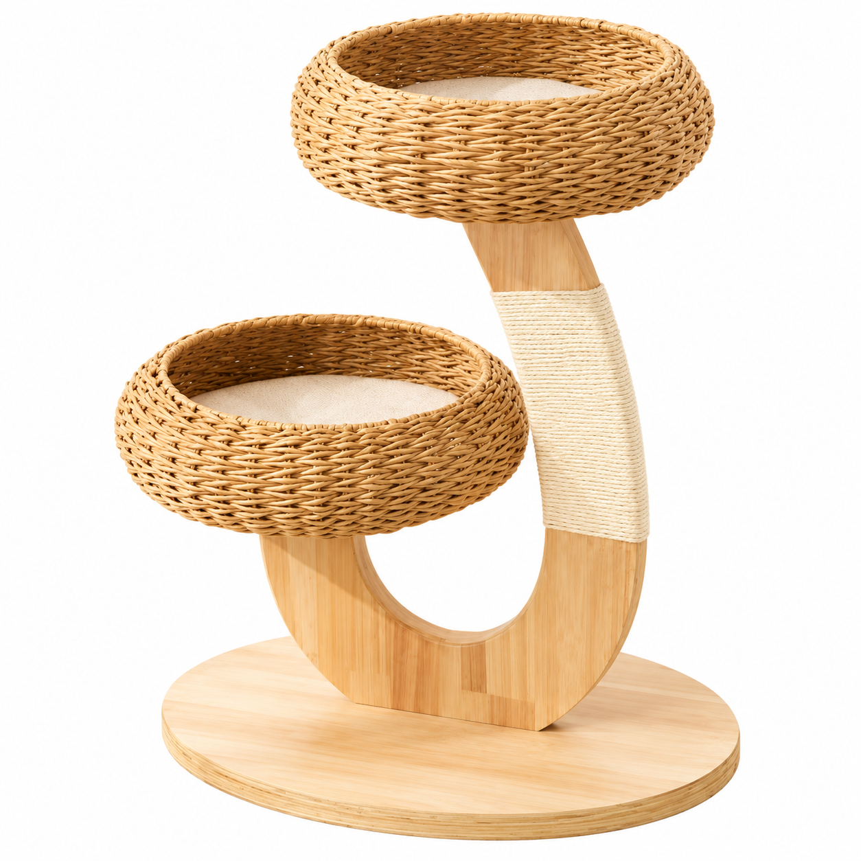 Natural Rattan Double-Layer Cat Tree