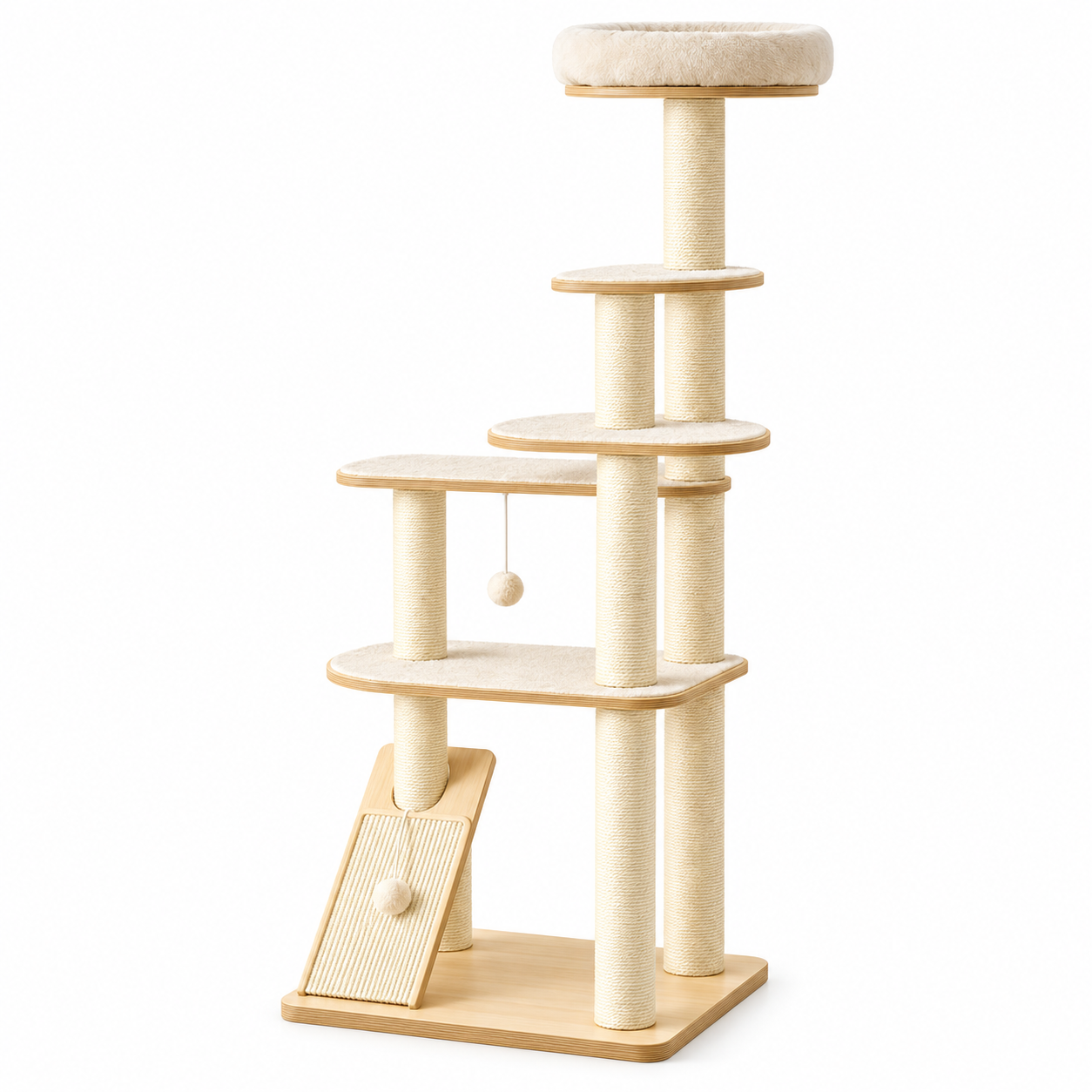 Multi-Level Cat Tree with Sisal Scratching Posts, Plush Perch and Scratching Ramp