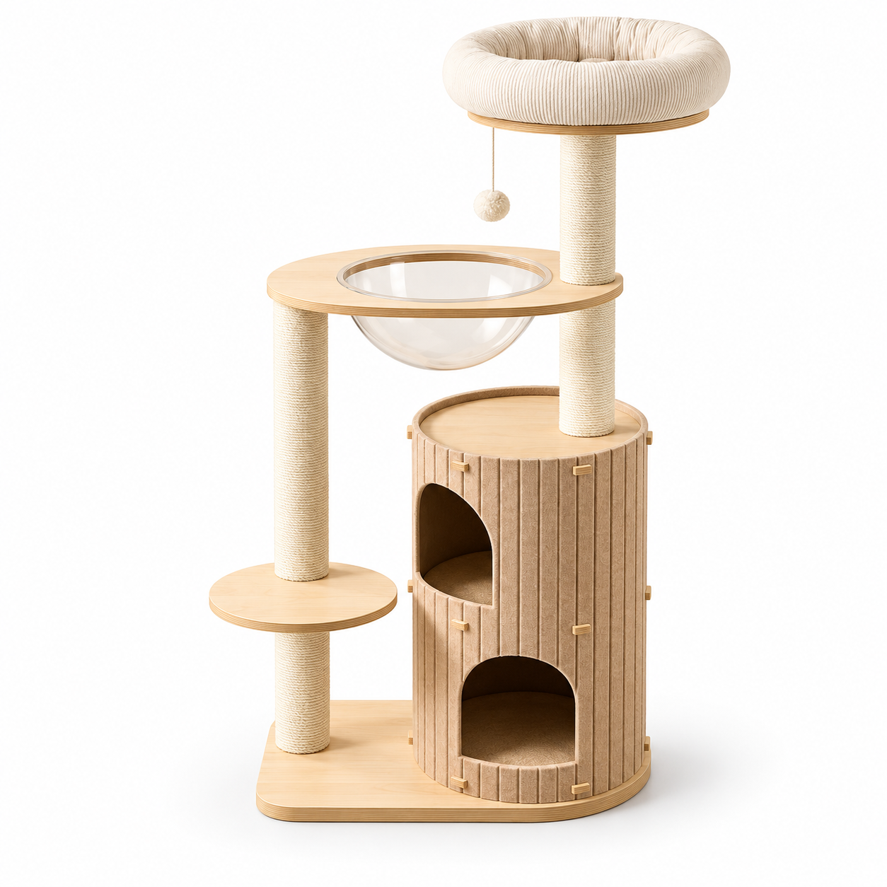 Multi-Level Cat Tree with Acrylic Hammock, Plush Top Perch and Enclosed Cat Condo