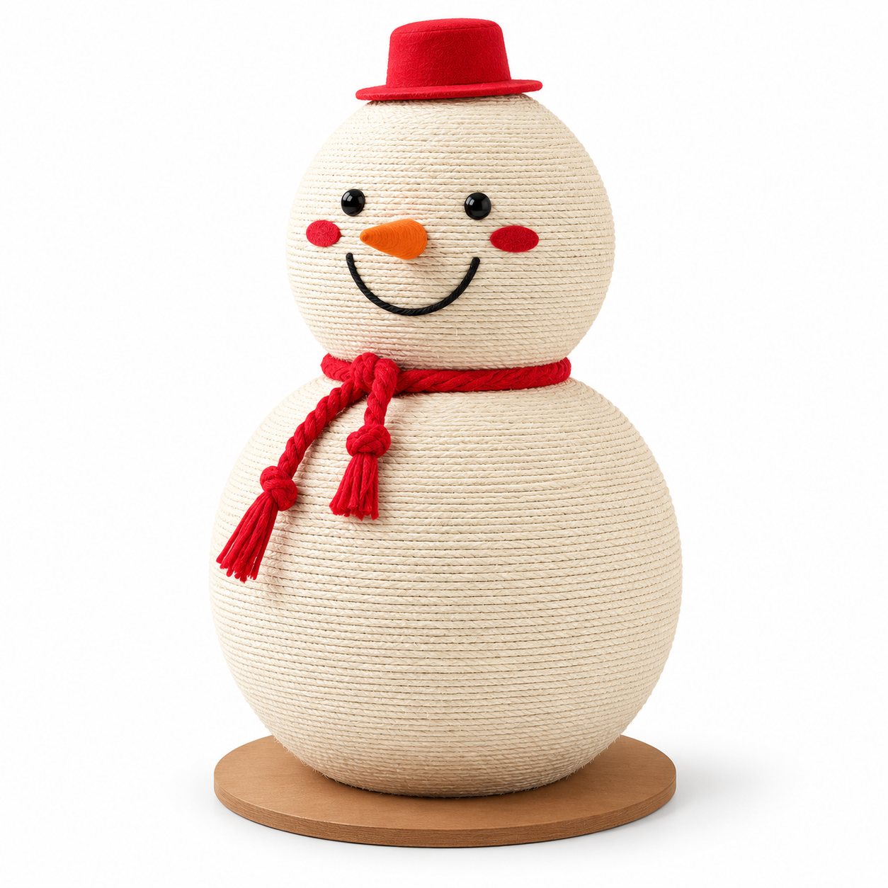 Snowman Cat Scratching Post with Sisal Rope, Red Hat, Scarf and Wooden Base