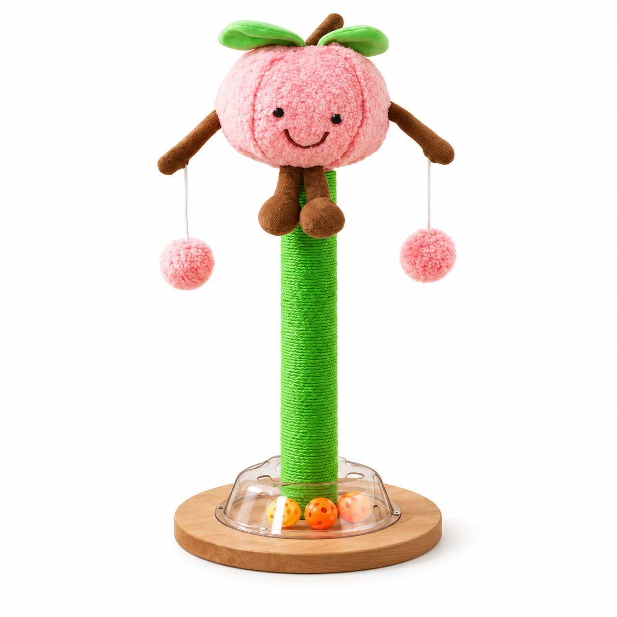 Star Cat Scratching Post with Plush Yellow Star, Hanging Pom-Pom Toys and Interactive Ball Track