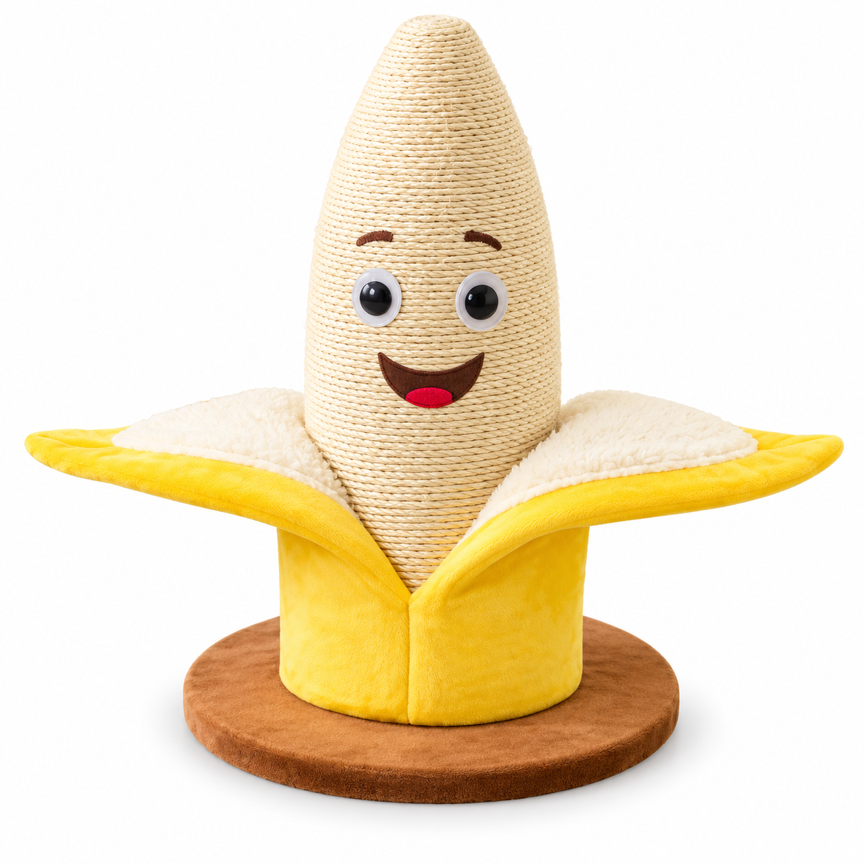 Banana Cat Scratching Post with Cream Sisal Rope, Yellow Peel Design and Round Base